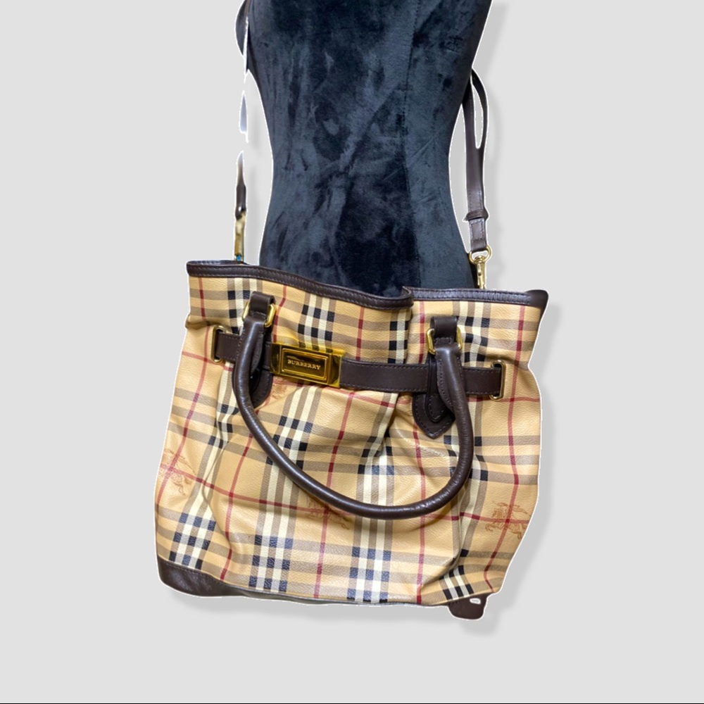 Burberry check and leather handbag used
